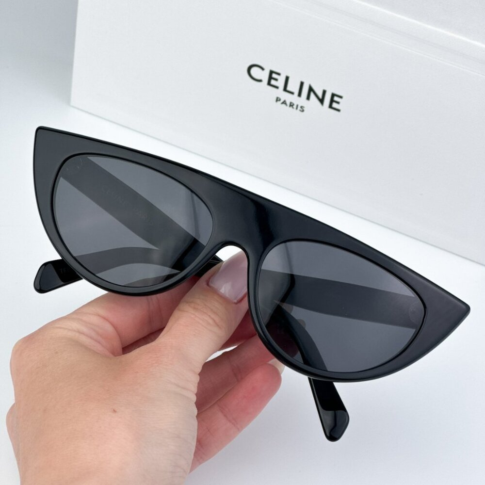 Celine CL40228I 01A BRAND NEW Sunglasses Shiny Black Smoke Grey Geometric Women